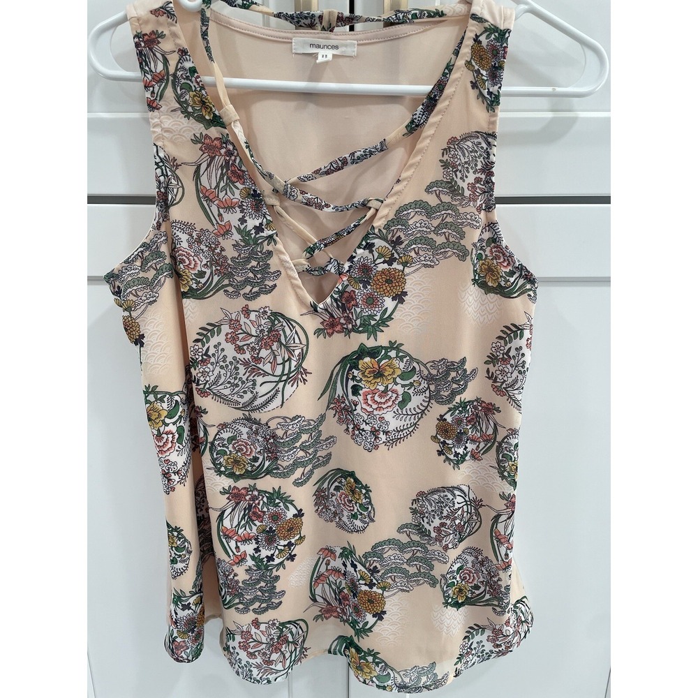 Maurices 24/7 Top Woman's Sz S Peach Floral Tank Shirt